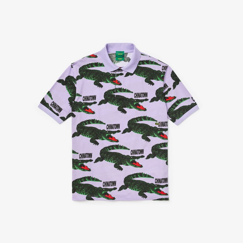 Camisas Roxo Branco Masculino Lacoste LIVE Chinatown Market Collaboration Loose Fit Polo MM4-35703S4