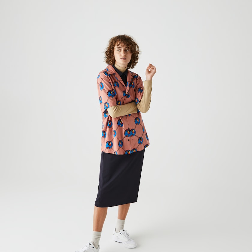 Camisas Rosa Branco Feminino Lacoste LIVE Chinatown Market Collaboration Print WQ4-01160S2