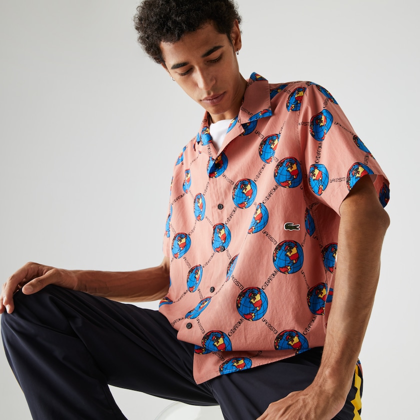 Camisas Rosa Branco Masculino Lacoste LIVE Chinatown Market Collaboration Print TC3-65746U9