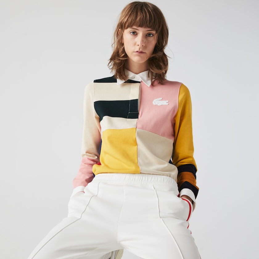 Camisas Bege Branco Feminino Lacoste LIVE Colorblock Rugby Polo VA5-67316U2
