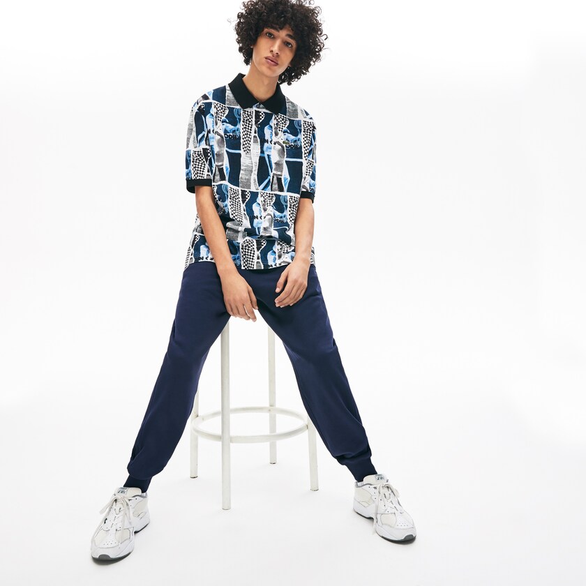 Camisas Branco Azuis Branco Masculino Lacoste LIVE Loose Fit Graphic Print Cotton Polo TY7-39023O2