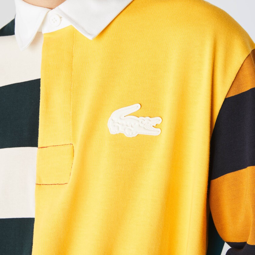 Camisas Amarelas Branco Masculino Lacoste LIVE Relaxed Colorblock Rugby Polo KN0-60066C5