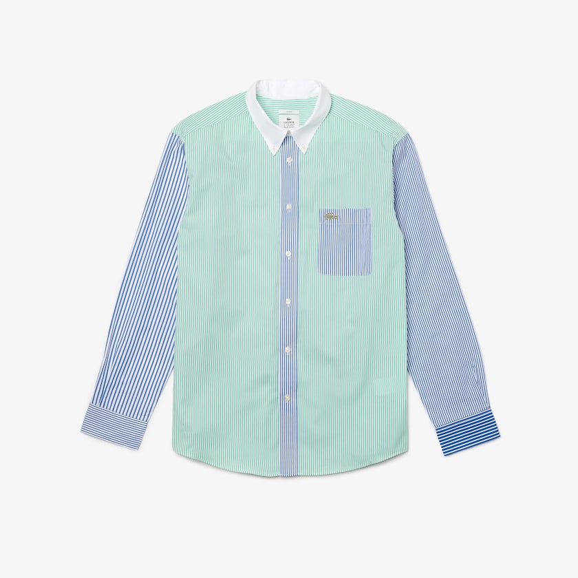 Camisas Azuis Verdes Branco Masculino Lacoste LIVE Relaxed Fit Striped Cotton UF3-47614X1