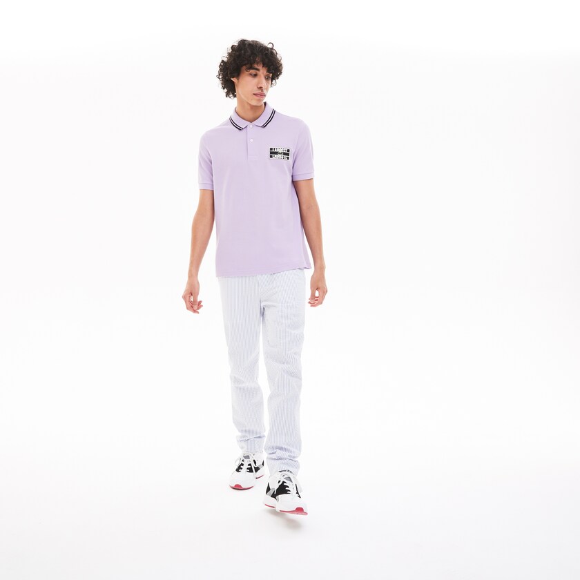 Camisas Roxo Pretas Masculino Lacoste LIVE Striped-Collar Cotton Piqué Polo BW5-19911X5
