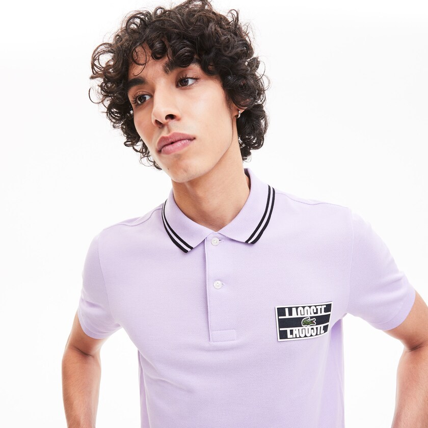 Camisas Roxo Pretas Masculino Lacoste LIVE Striped-Collar Cotton Piqué Polo BW5-19911X5