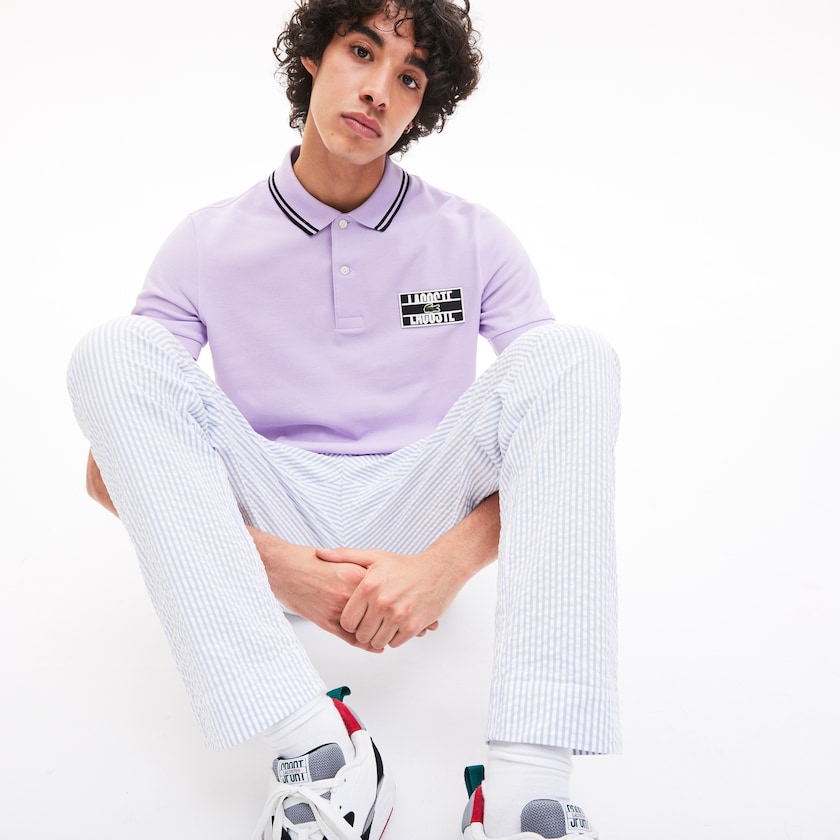 Camisas Roxo Pretas Masculino Lacoste LIVE Striped-Collar Cotton Piqué Polo BW5-19911X5