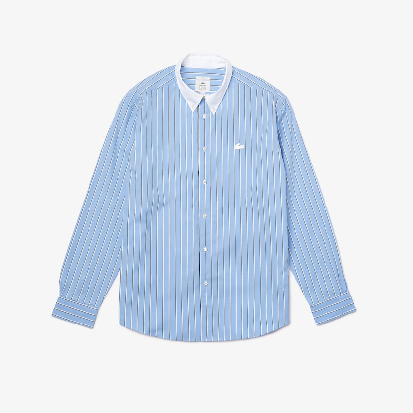 Camisas Azuis Branco Masculino Lacoste LIVE Striped Cotton EK5-55585L9