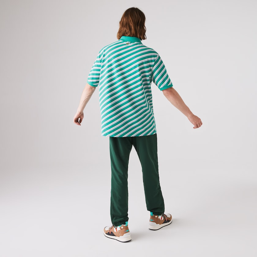 Camisas Verdes Branco Masculino Lacoste LIVE Striped Cotton Piqué Polo LX3-48564T8