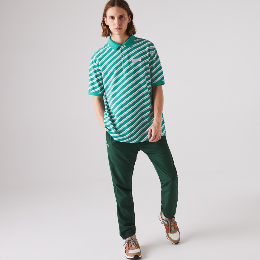 Camisas Verdes Branco Masculino Lacoste LIVE Striped Cotton Piqué Polo LX3-48564T8