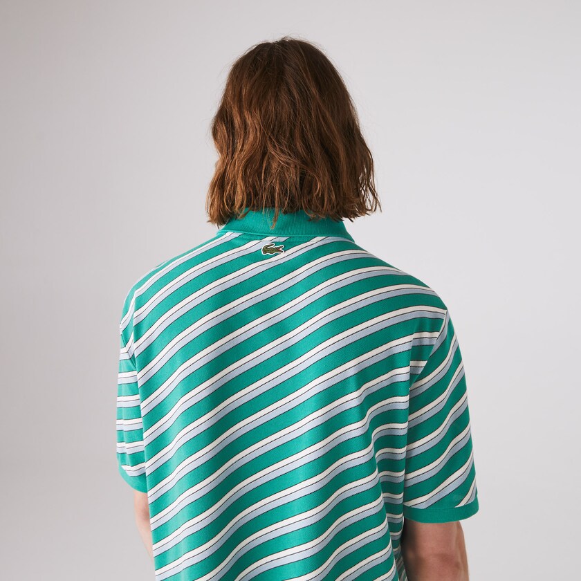 Camisas Verdes Branco Masculino Lacoste LIVE Striped Cotton Piqué Polo LX3-48564T8