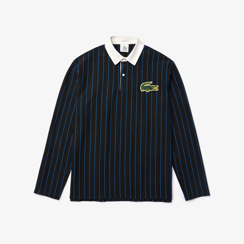 Camisas Pretas Azuis Masculino Lacoste LIVE Striped Cotton Polo JA3-74547O4