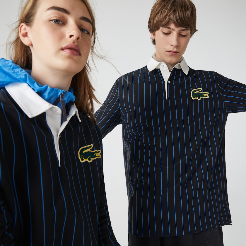 Camisas Pretas Azuis Masculino Lacoste LIVE Striped Cotton Polo JA3-74547O4