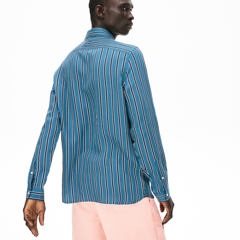 Camisas Azul Marinho Azuis Branco Masculino Lacoste Lightweight Striped CH5-64086D7