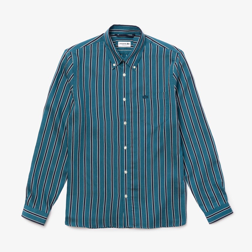 Camisas Azul Marinho Azuis Branco Masculino Lacoste Lightweight Striped CH5-64086D7