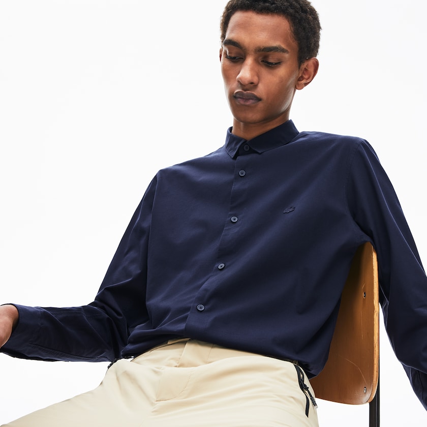 Camisas Azul Marinho Azuis Masculino Lacoste Motion Breathable Stretch Cotton PY8-20922D8