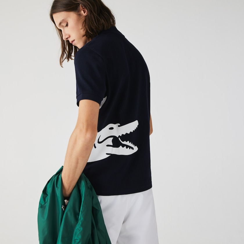 Camisas Azul Marinho Azuis Masculino Lacoste Oversized Crocodile Print Polo KG2-47324R1