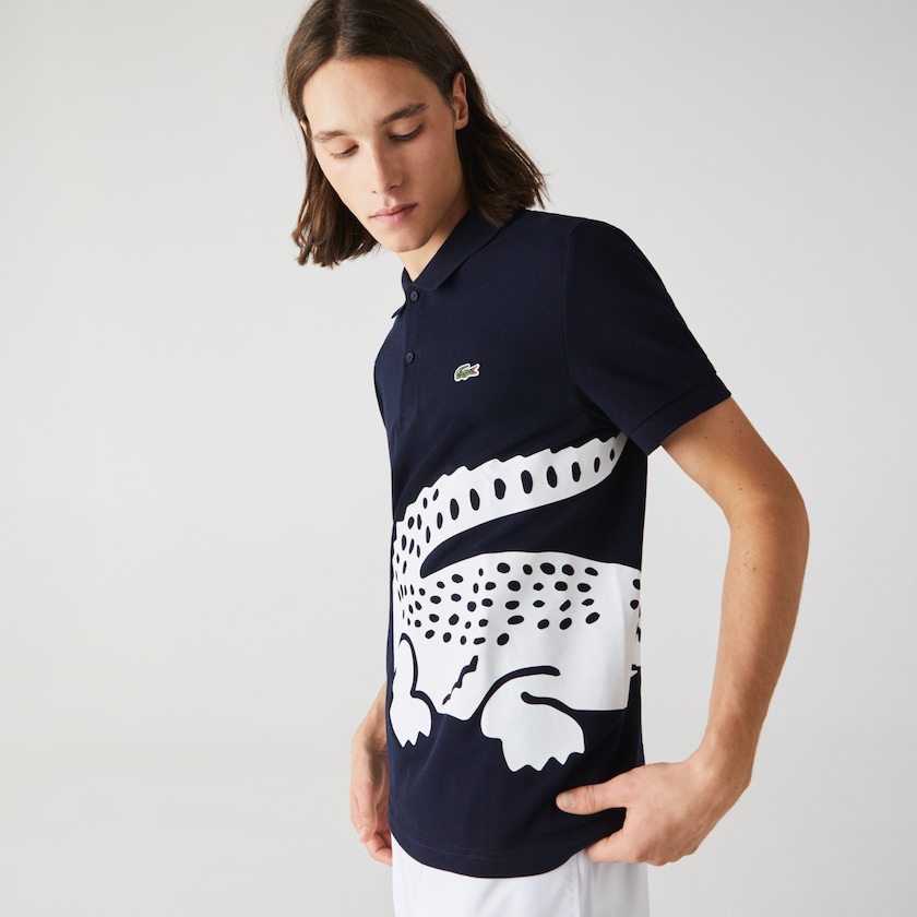 Camisas Azul Marinho Azuis Masculino Lacoste Oversized Crocodile Print Polo KG2-47324R1