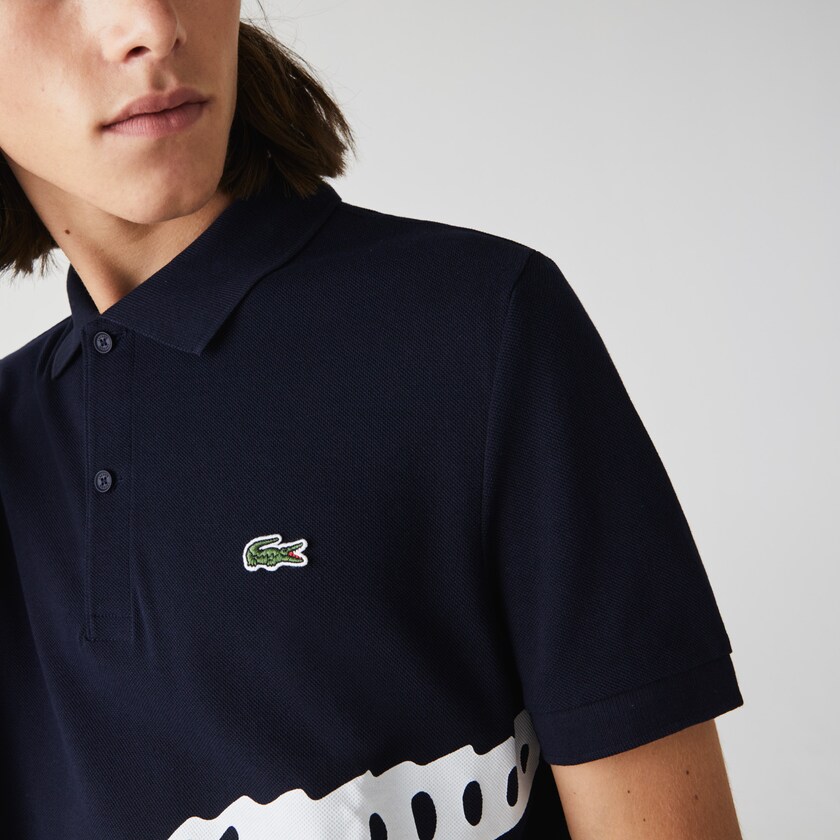 Camisas Azul Marinho Azuis Masculino Lacoste Oversized Crocodile Print Polo KG2-47324R1
