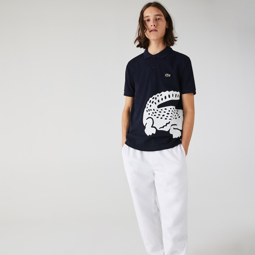 Camisas Azul Marinho Azuis Masculino Lacoste Oversized Crocodile Print Polo KG2-47324R1