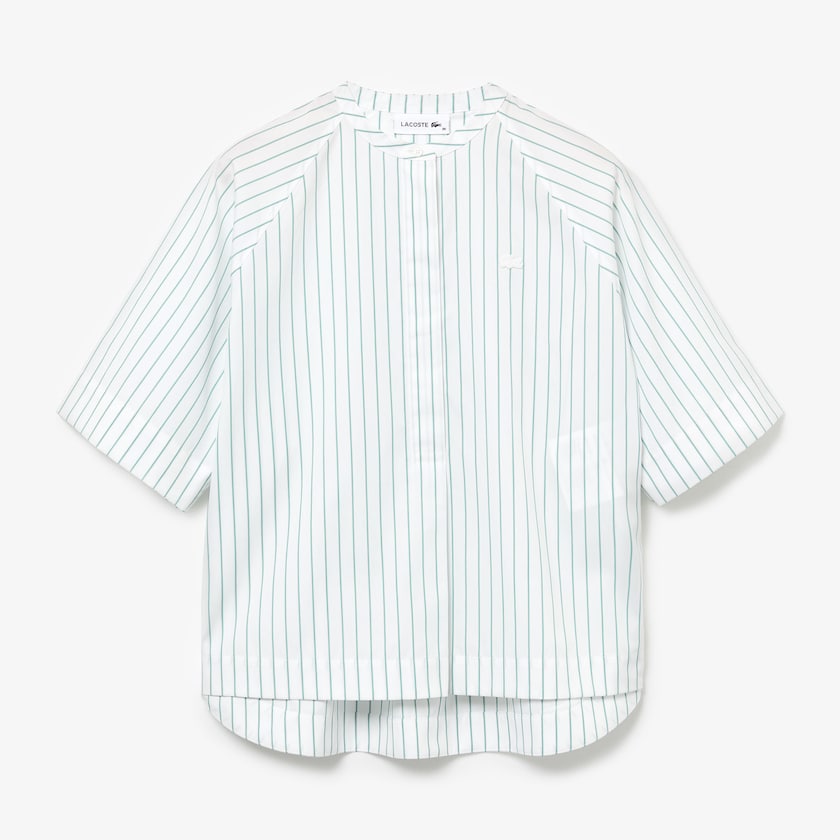 Camisas Branco Verdes Feminino Lacoste Oversized Mao Collar Striped Cotton Poplin Blouse OB8-54845P5
