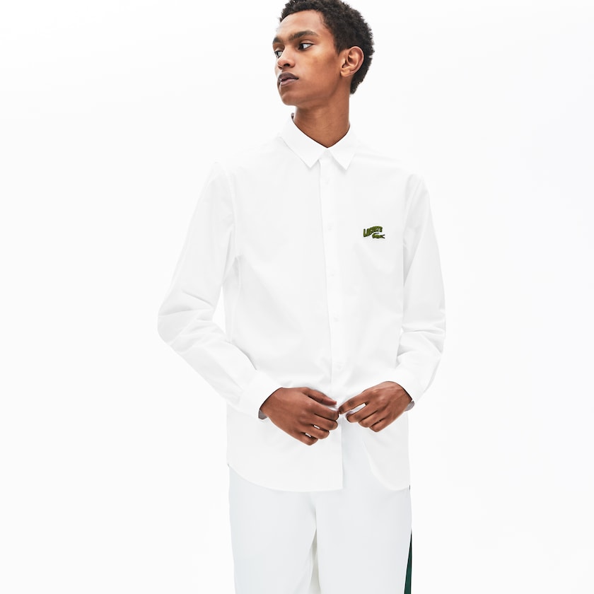 Camisas Branco Masculino Lacoste Regular Fit Badge Logo YW0-44844H5