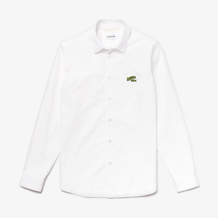 Camisas Branco Masculino Lacoste Regular Fit Badge Logo YW0-44844H5