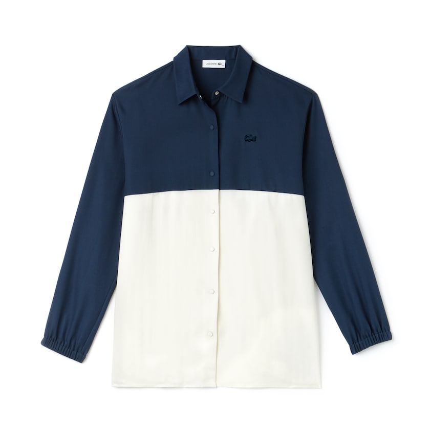 Camisas Azuis Branco Feminino Lacoste Regular Fit Bicolor Flowing Piqué PW0-79777J8