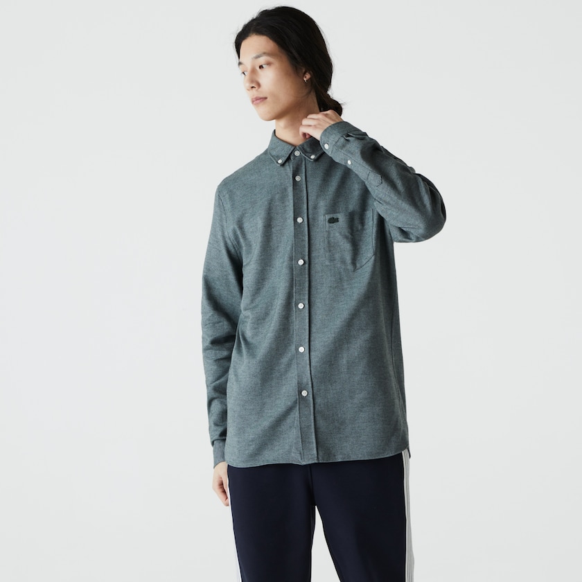 Camisas Verdes Azuis Masculino Lacoste Regular Fit Brushed Effect Cotton VW7-75977N6