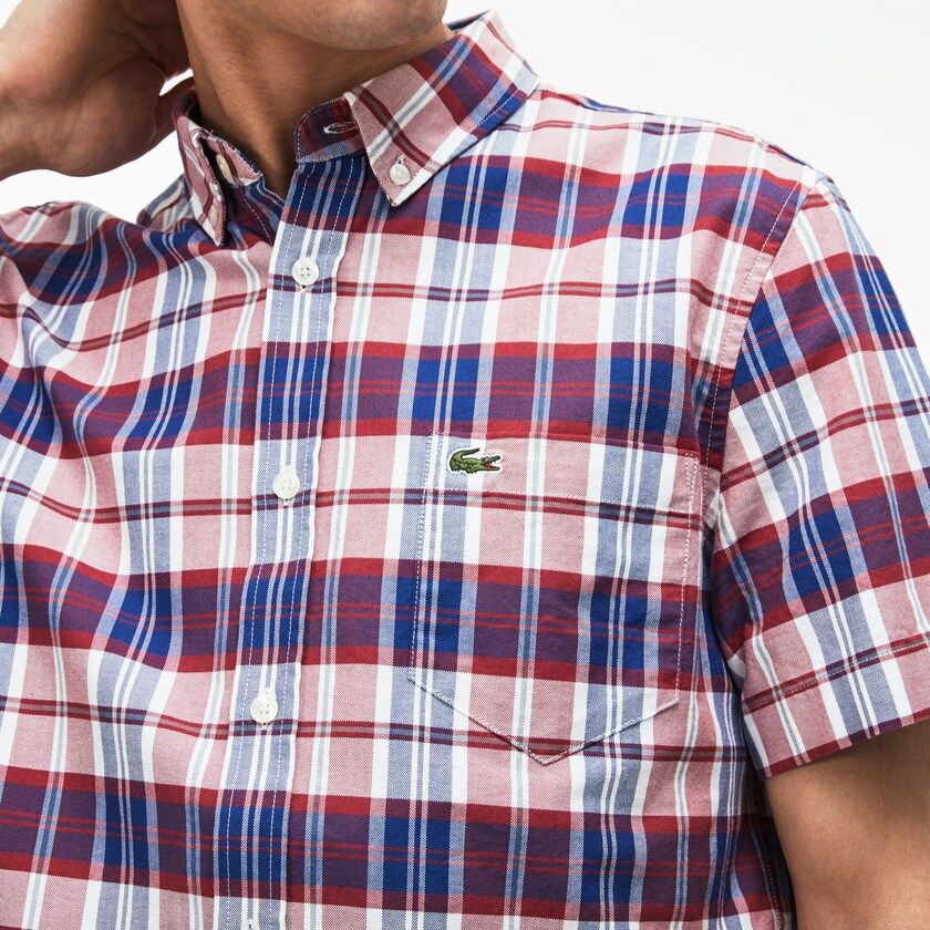 Camisas Vermelhas Masculino Lacoste Regular Fit Check Oxford PR6-92649S1