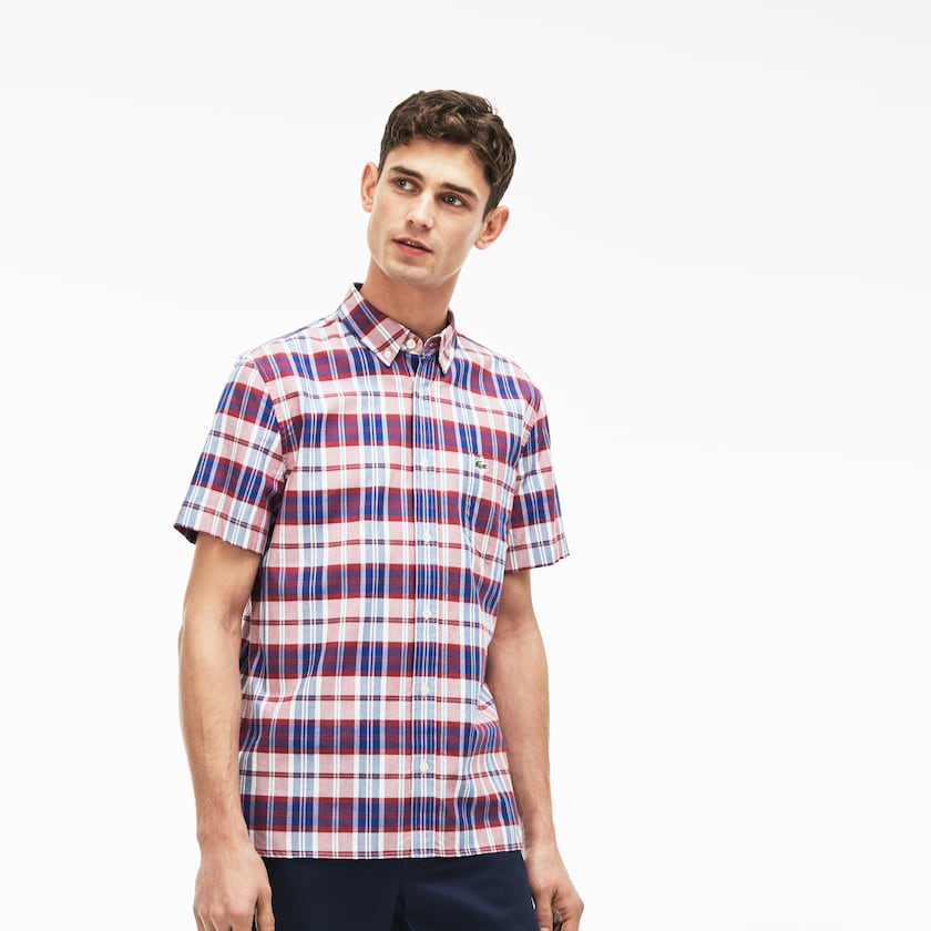 Camisas Vermelhas Masculino Lacoste Regular Fit Check Oxford PR6-92649S1