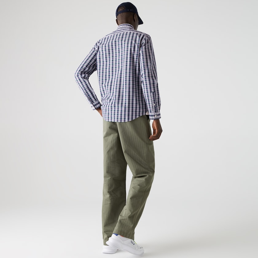 Camisas Azul Marinho Azuis Branco Verdes Masculino Lacoste Regular Fit Checked Cotton Poplin ZC5-25112W5