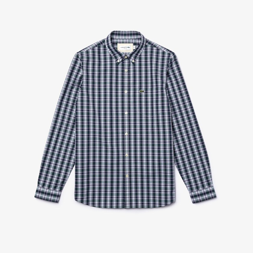 Camisas Azul Marinho Azuis Branco Verdes Masculino Lacoste Regular Fit Checked Cotton Poplin ZC5-25112W5