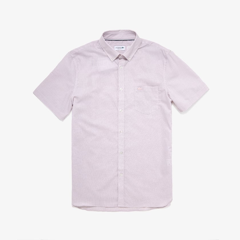 Camisas Branco Luz Rosa Masculino Lacoste Regular- Fit Checkered Cotton CP6-13371V3