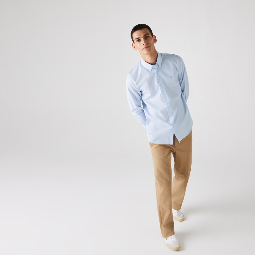 Camisas Branco Azuis Masculino Lacoste Regular Fit Checkered Premium Cotton Poplin AE9-37423D5