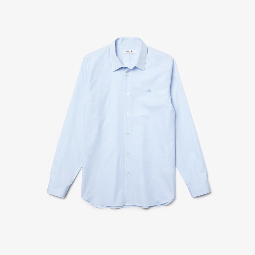 Camisas Branco Azuis Masculino Lacoste Regular Fit Checkered Premium Cotton Poplin AE9-37423D5