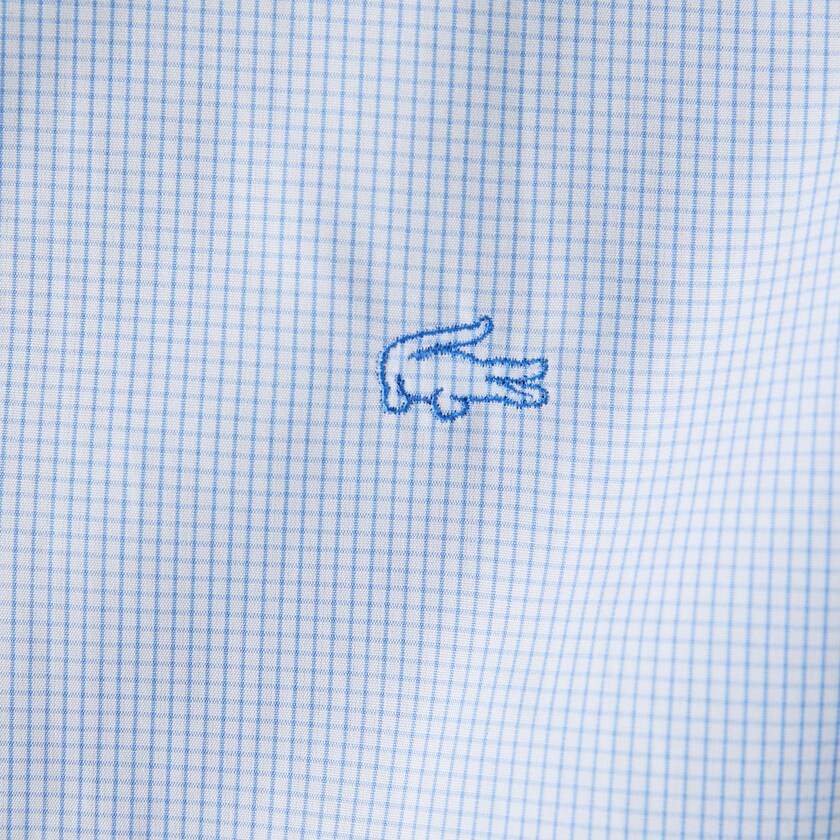 Camisas Branco Azuis Masculino Lacoste Regular Fit Checkered Premium Cotton Poplin AE9-37423D5