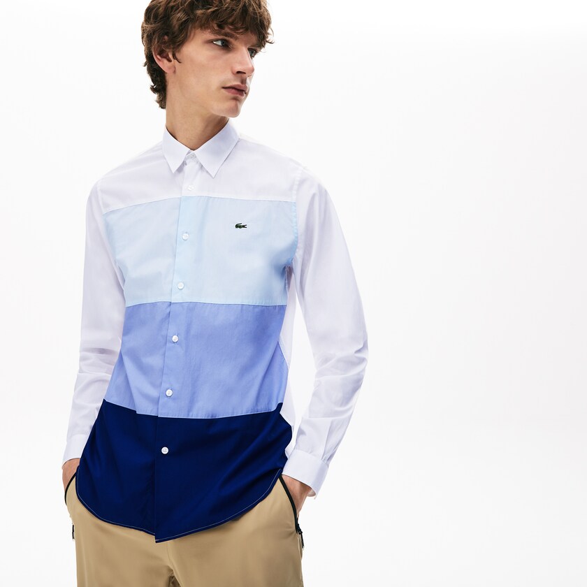 Camisas Azul Marinho Azuis Roxo Luz Azuis Branco Masculino Lacoste Regular Fit Colorblock Cotton PL3-13651T5