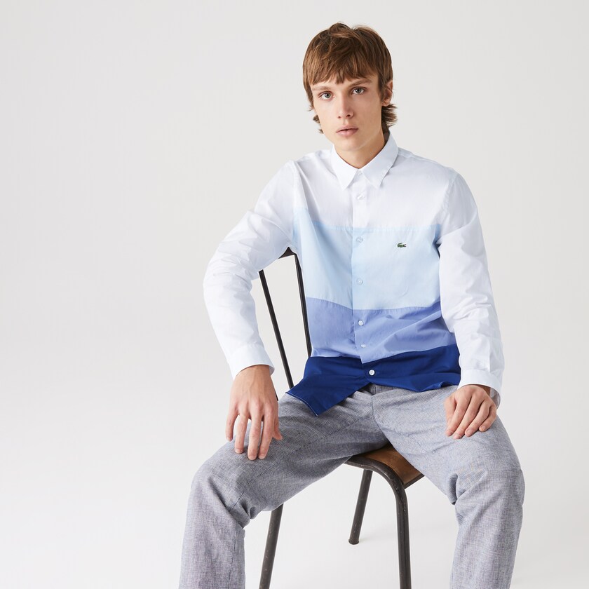 Camisas Azul Marinho Azuis Roxo Luz Azuis Branco Masculino Lacoste Regular Fit Colorblock Cotton PL3-13651T5