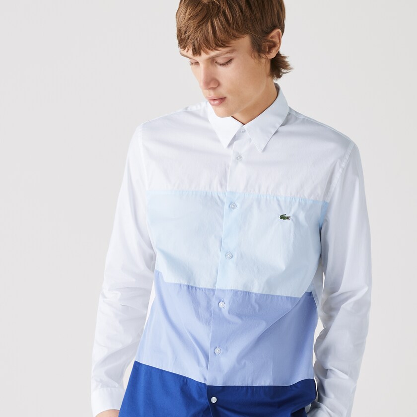 Camisas Azul Marinho Azuis Roxo Luz Azuis Branco Masculino Lacoste Regular Fit Colorblock Cotton PL3-13651T5
