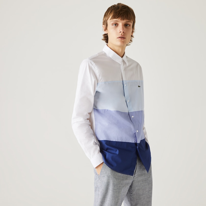 Camisas Azul Marinho Azuis Roxo Luz Azuis Branco Masculino Lacoste Regular Fit Colorblock Cotton PL3-13651T5