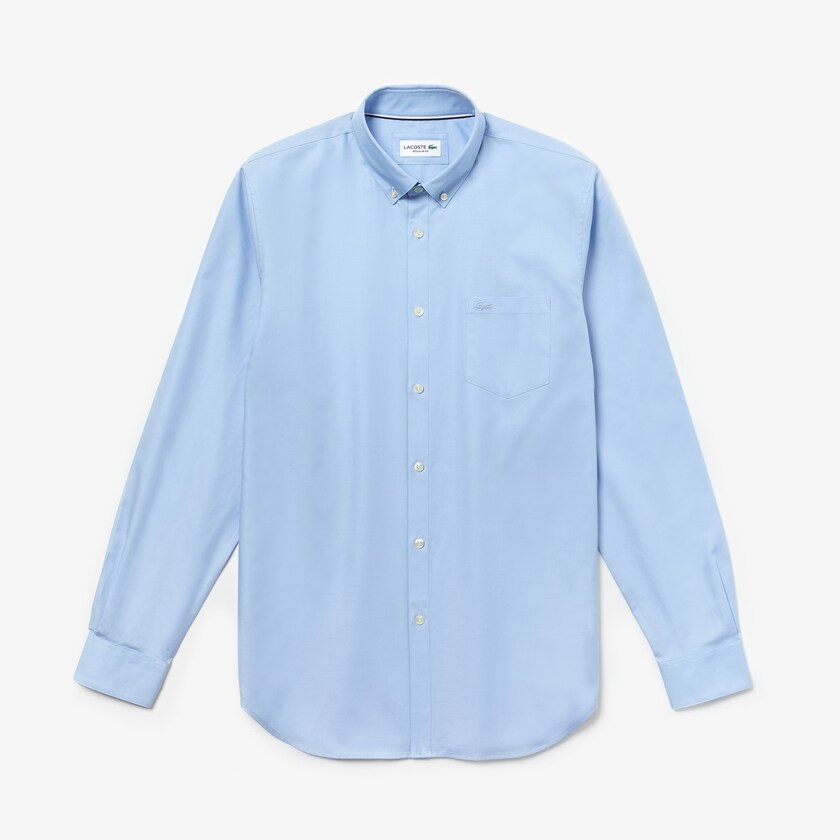 Camisas Luz Azuis Masculino Lacoste Regular Fit Cotton Mini Piqué GV8-69626C2