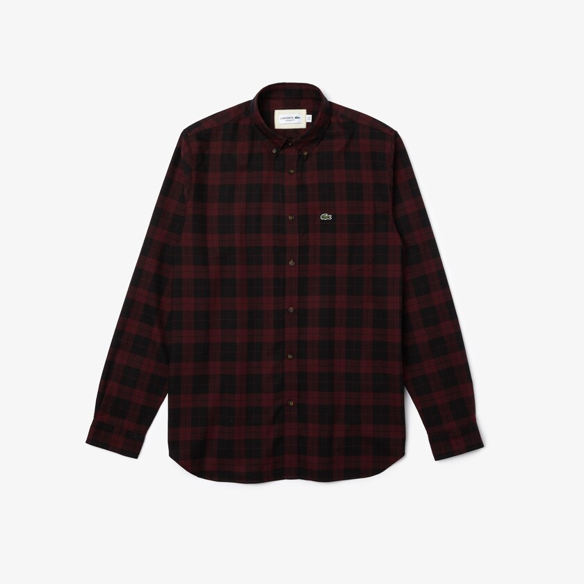 Camisas Pretas Bordeaux Masculino Lacoste Regular Fit Cotton Twill Checkered WE7-55425J2