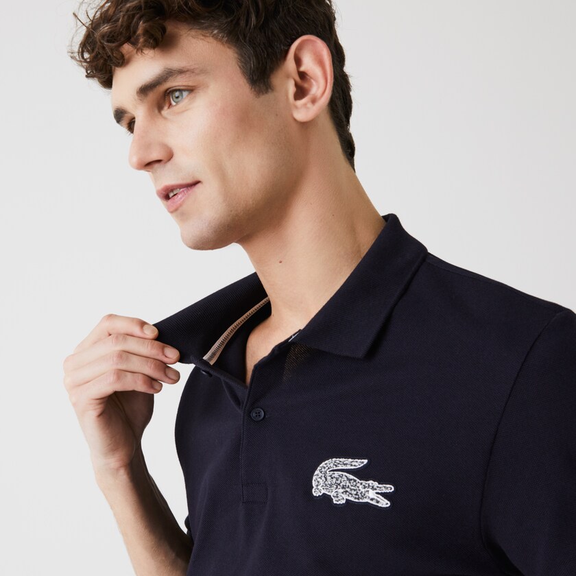 Camisas Azul Marinho Azuis Masculino Lacoste Regular Fit Crocodile Badge Cotton Piqué Polo AF7-84828U0