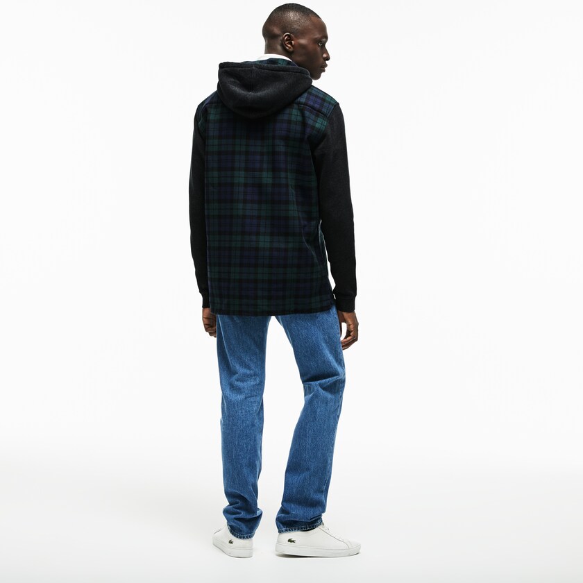 Camisas Verdes Branco Masculino Lacoste Regular Fit Hooded Check Cotton Flannel WE7-57805C6