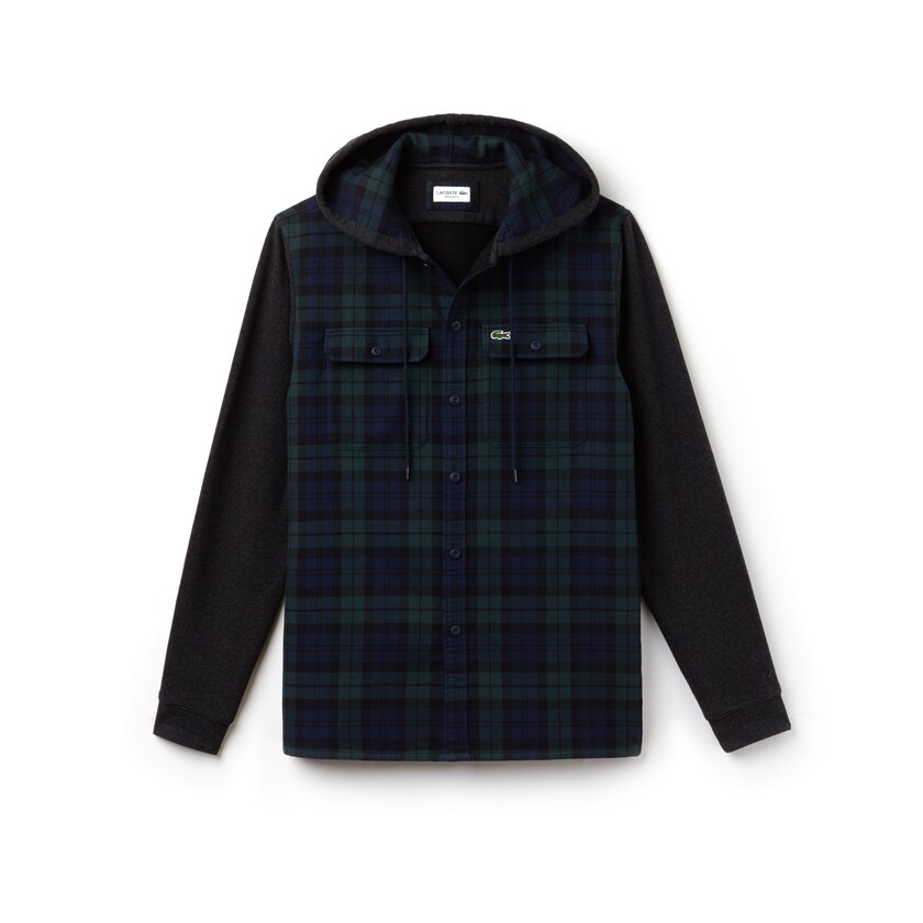Camisas Verdes Branco Masculino Lacoste Regular Fit Hooded Check Cotton Flannel WE7-57805C6