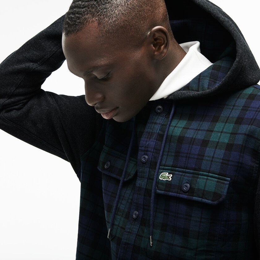 Camisas Verdes Branco Masculino Lacoste Regular Fit Hooded Check Cotton Flannel WE7-57805C6