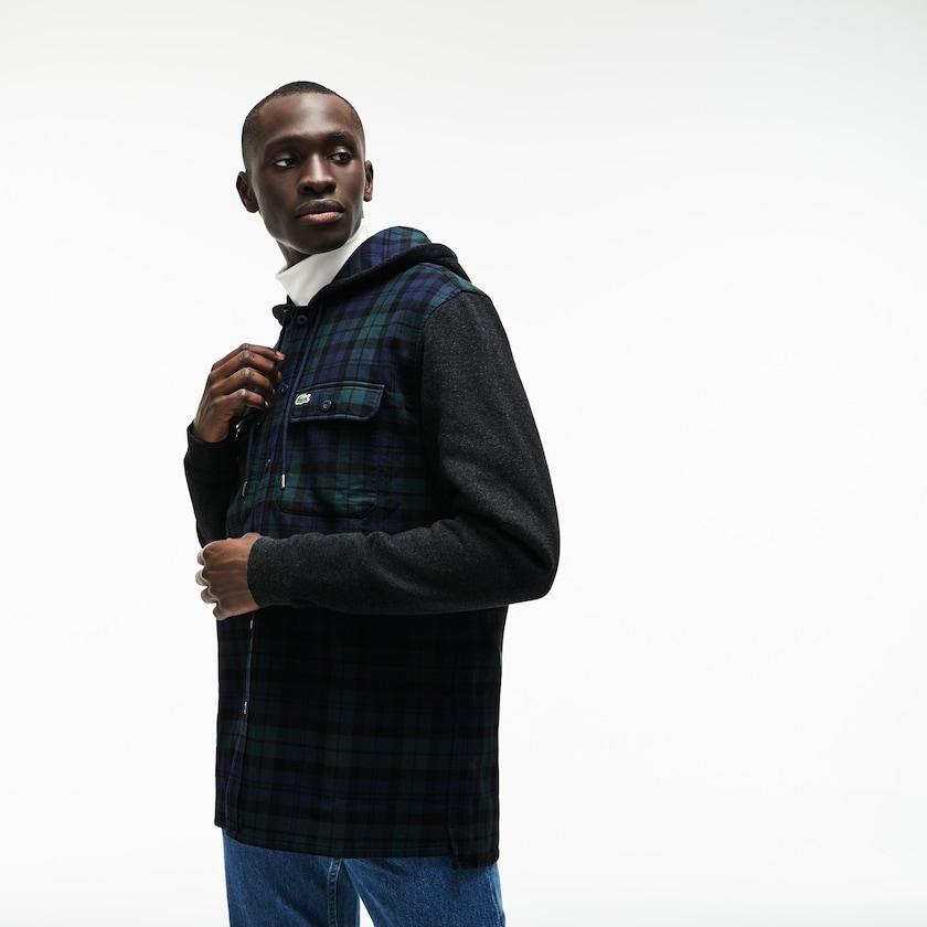 Camisas Verdes Branco Masculino Lacoste Regular Fit Hooded Check Cotton Flannel WE7-57805C6