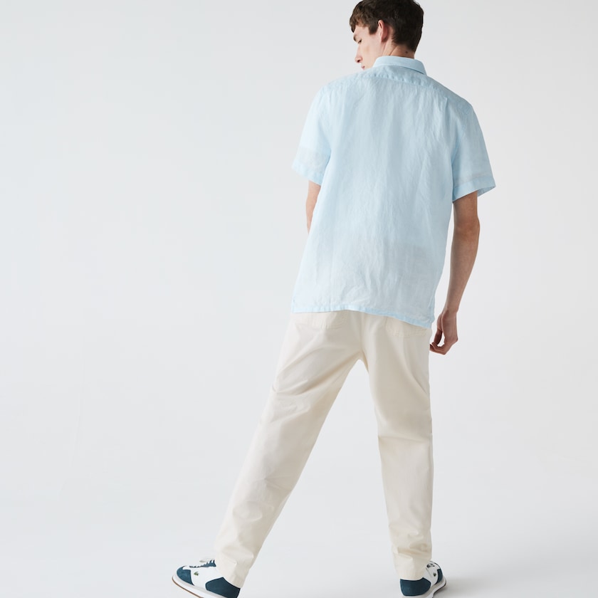 Camisas Luz Azuis Masculino Lacoste Regular Fit Linen PT6-32693C1