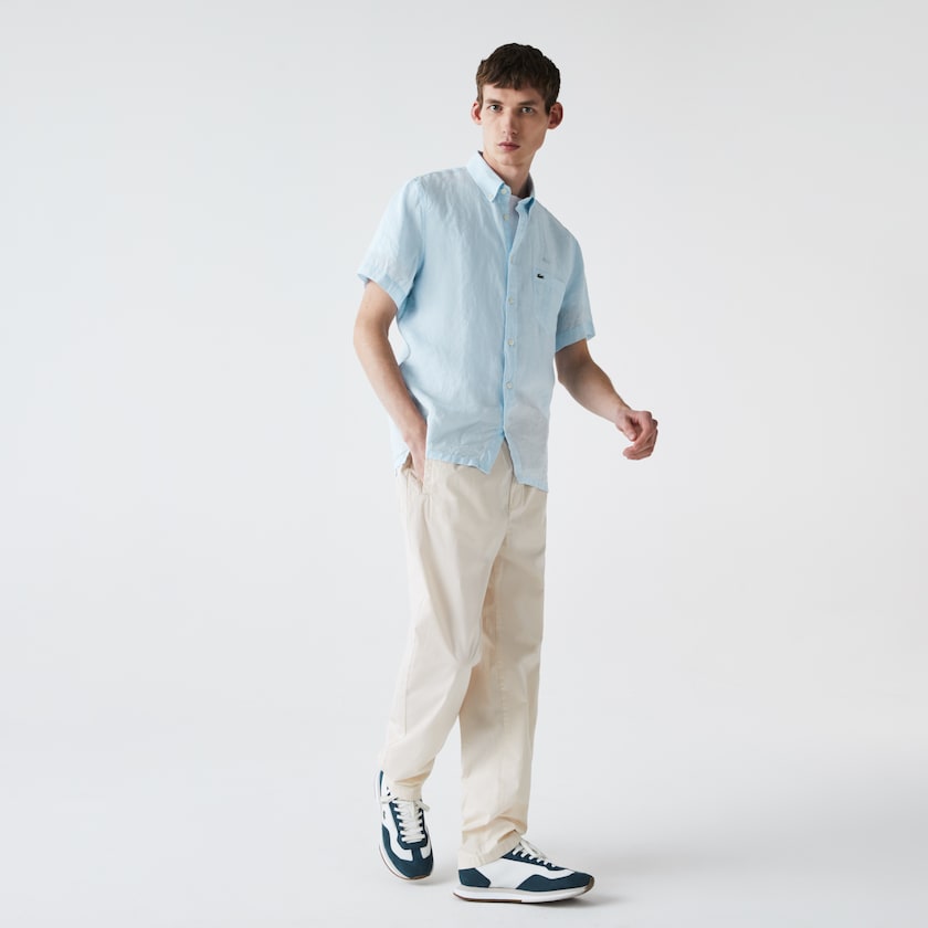Camisas Luz Azuis Masculino Lacoste Regular Fit Linen PT6-32693C1