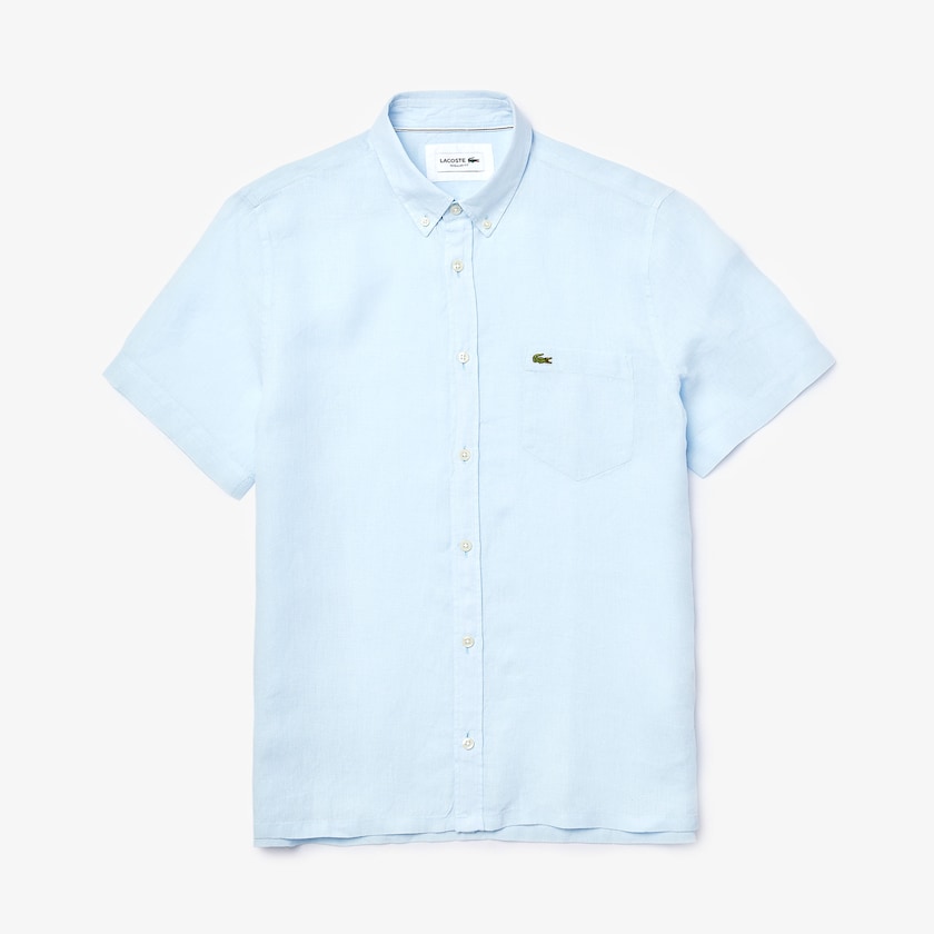 Camisas Luz Azuis Masculino Lacoste Regular Fit Linen PT6-32693C1